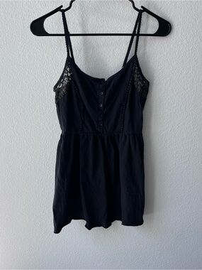 Black cotton mini dress with adjustable straps, size Small S